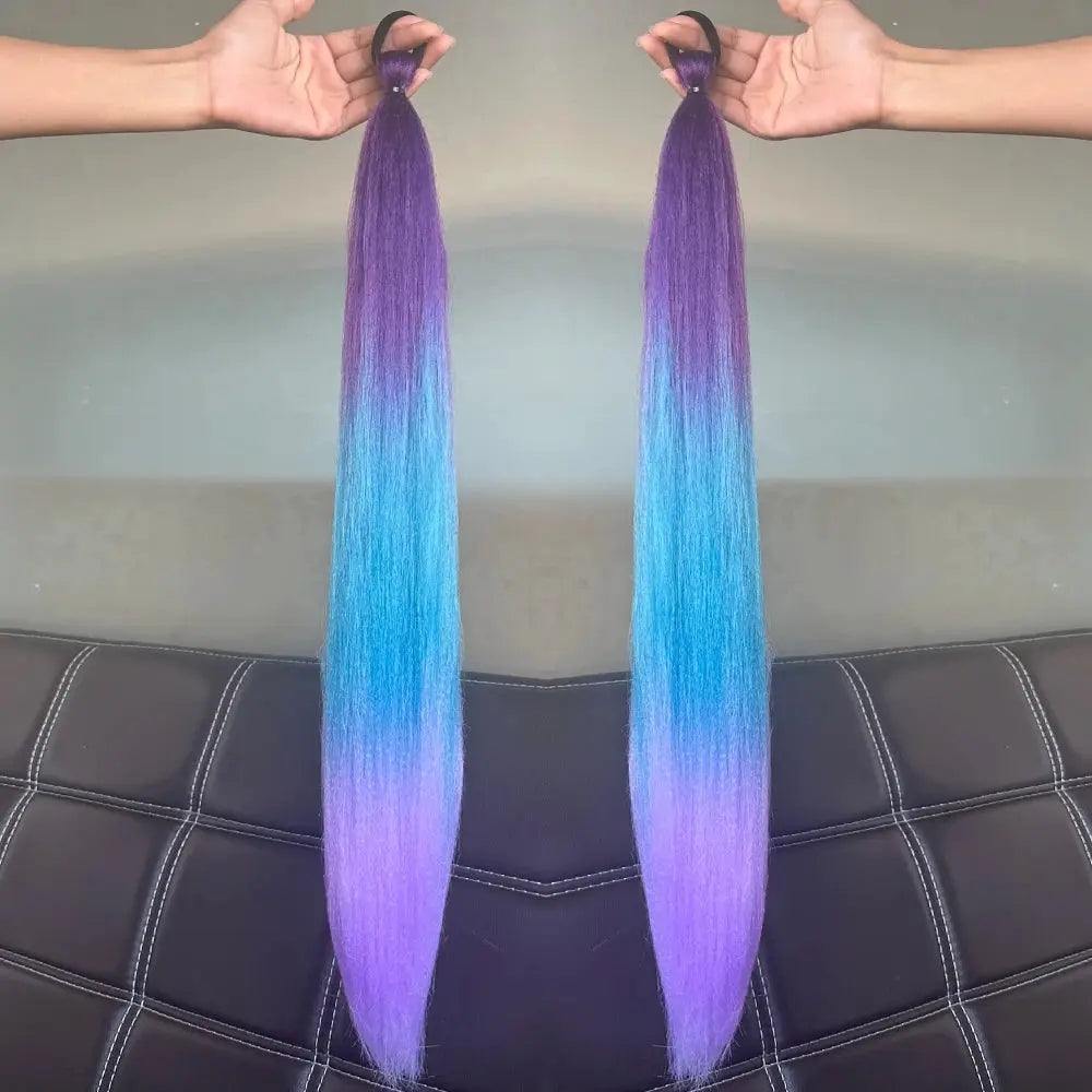 Synthetic Straight Ponytail Extensions 2 Pack With Elastic Hair Tie Colorful Braiding Hair Accessories For Women