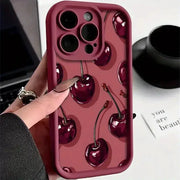 CherryLux Wine Red Cherry Print Iphone Case Soft TPU Shock Absorption For Durable Protection