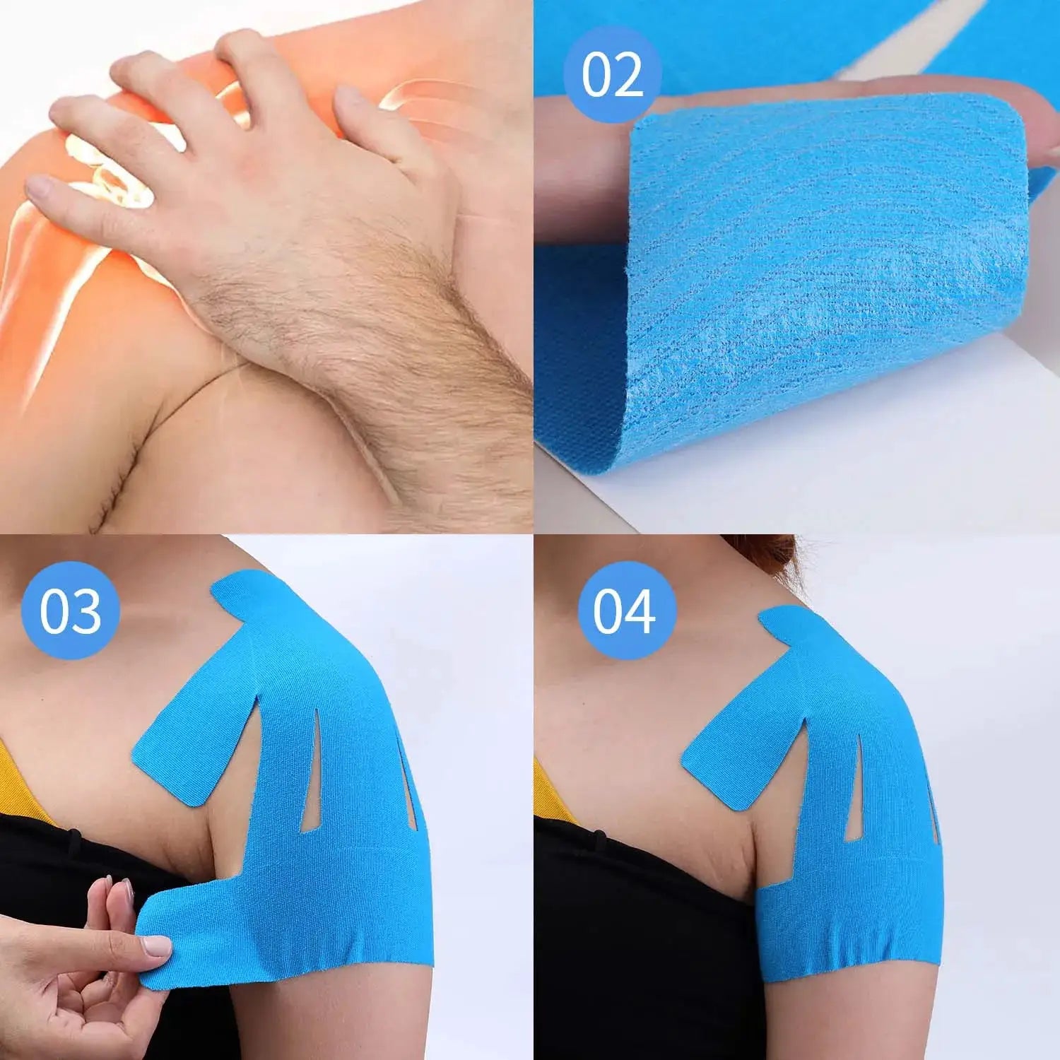 Simples Market blue shoulder kinesiology tape, precut, waterproof and breathable for pain support