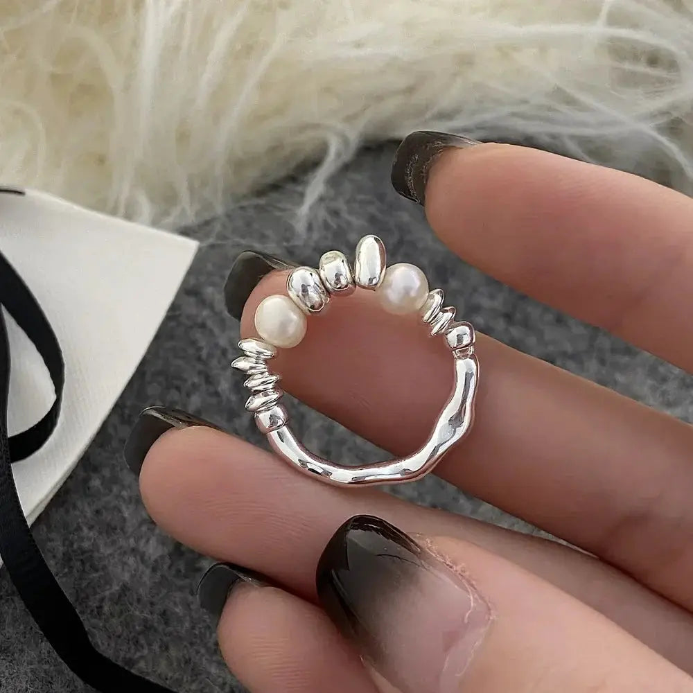 925 Sterling Silver Love Heart Ring With Hanadama Pearl For Women Gift Jewelry Birthday