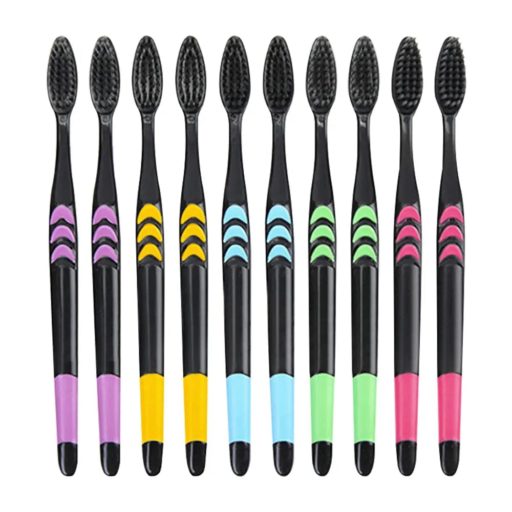 EcoSmile Bamboo Charcoal Toothbrush Set Of 10 Deep Cleaning Soft Bristles Ultra Fine For Thorough Plaque Removal