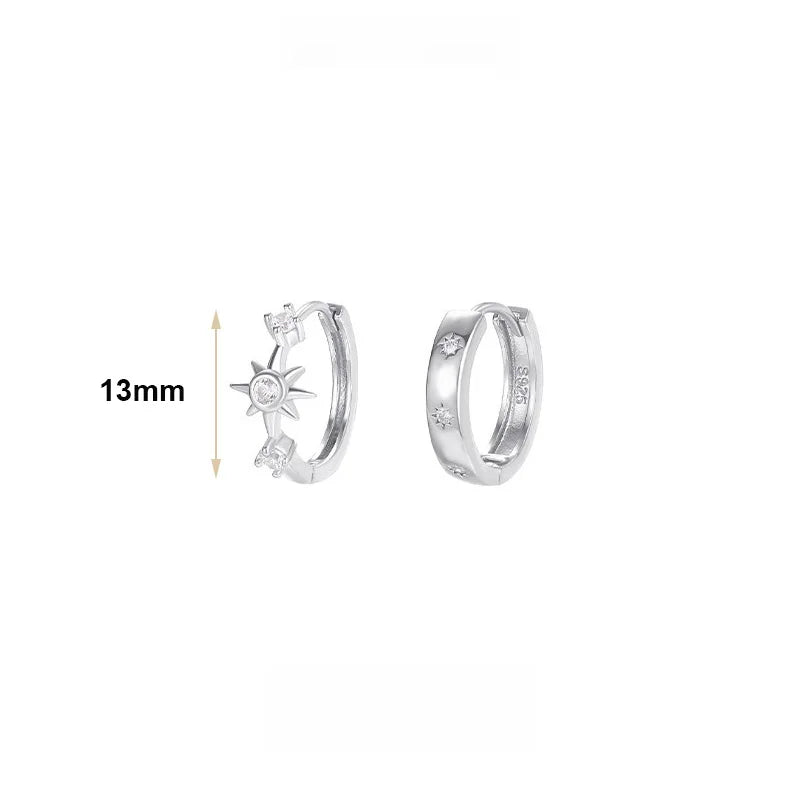 925 Sterling Silver Zircon Star Asymmetry Hoop Earrings by Simples Market, 13mm pair