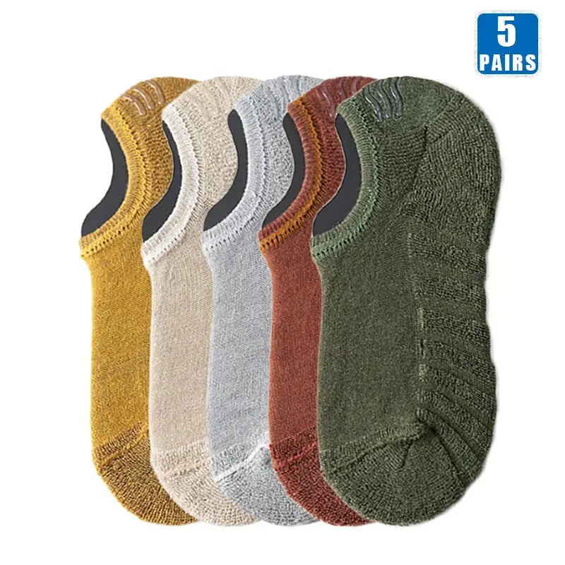 5 Pairs Mens Short Socks Cotton Breathable Ankle Low Cut Non Slip Casual Crew Socks For Summer And Autumn Wear