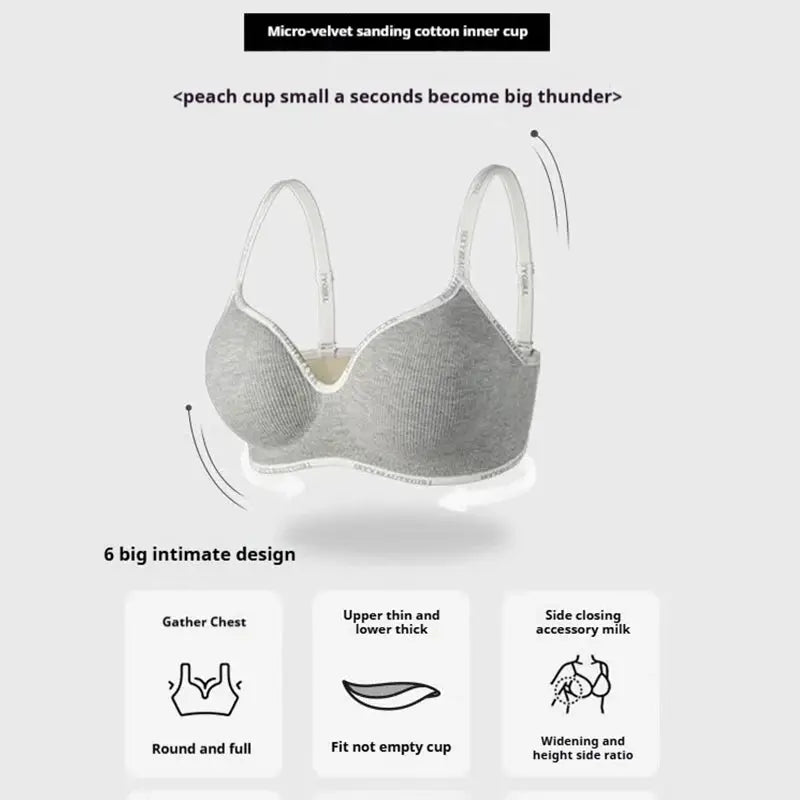 FINETOO gray seamless push-up bra for women with white straps; Simples Market brand.