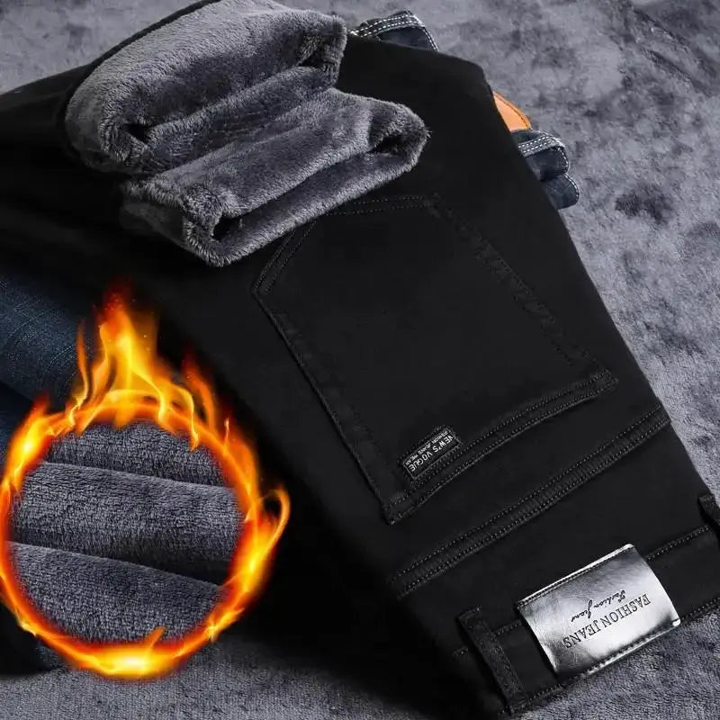 Men's fleece-lined black business casual trousers by Simples Market with large back pocket