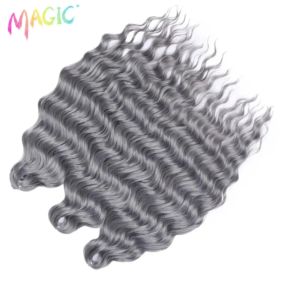Anna Synthetic Hair 24 Inch Water Wave Braiding Extensions in Ombre Blonde–Gray by Simples Market; MAGIC logo visible