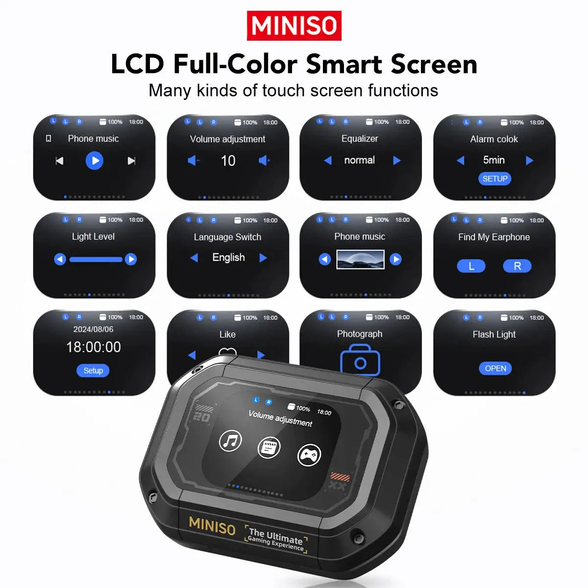 MINISO AI M98 wireless headphones with LCD touch screen, Bluetooth earphones, IPX5