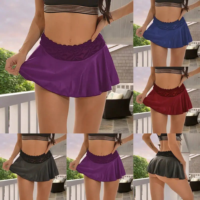 Simples Market sexy mini pleated lace-waist skirt for women, high-waist, six color variants.