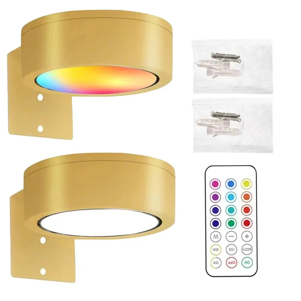 Simples Market LED Wall Picture Lights pair in gold finish with remote, 13-color RGB dimmable, battery powered