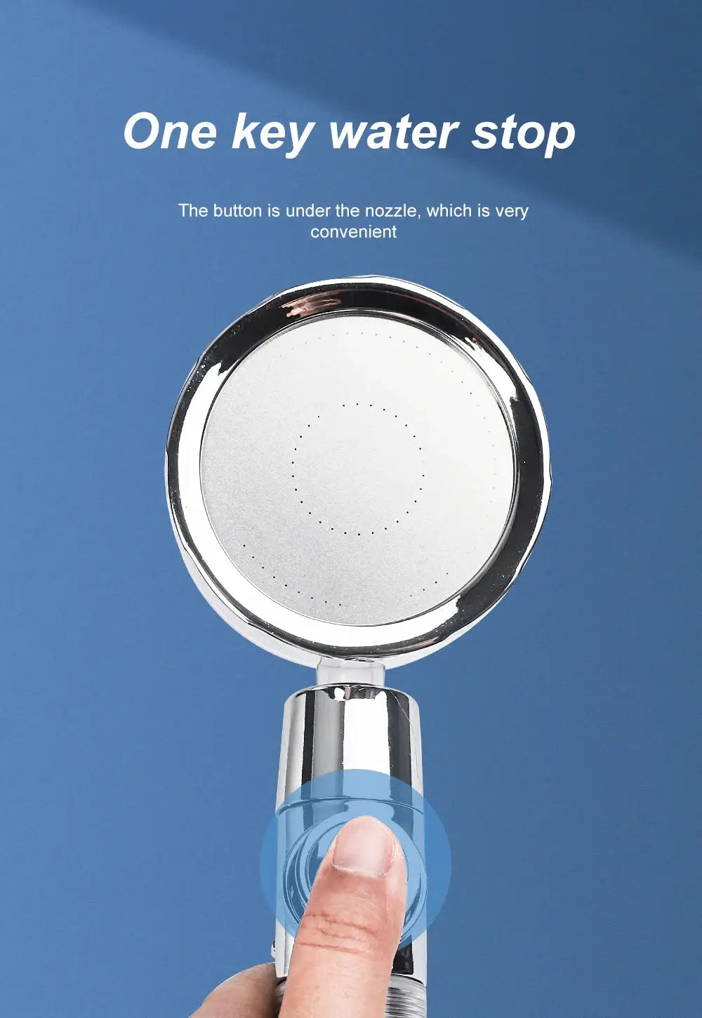 Handheld shower head by Simples Market, chrome finish, high-pressure with one-click water stop