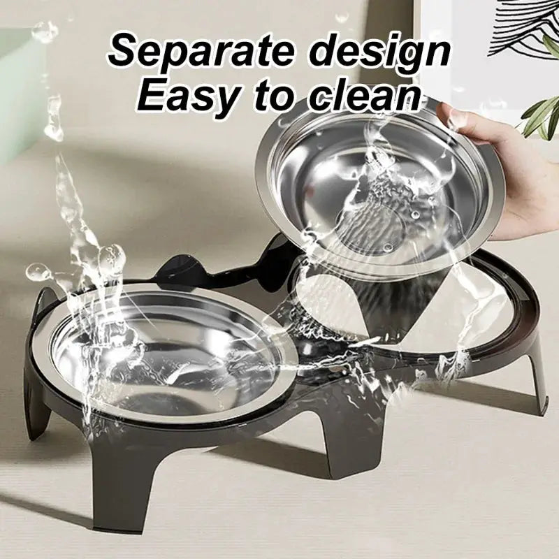 Simples Market stainless steel dual pet bowls set (2 bowls) with anti-tip stand, large capacity, easy-clean design