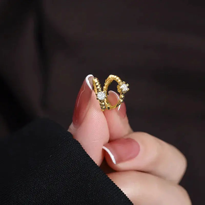 4pc gold-tone zircon round hoop earring set, huggie style with flower accents