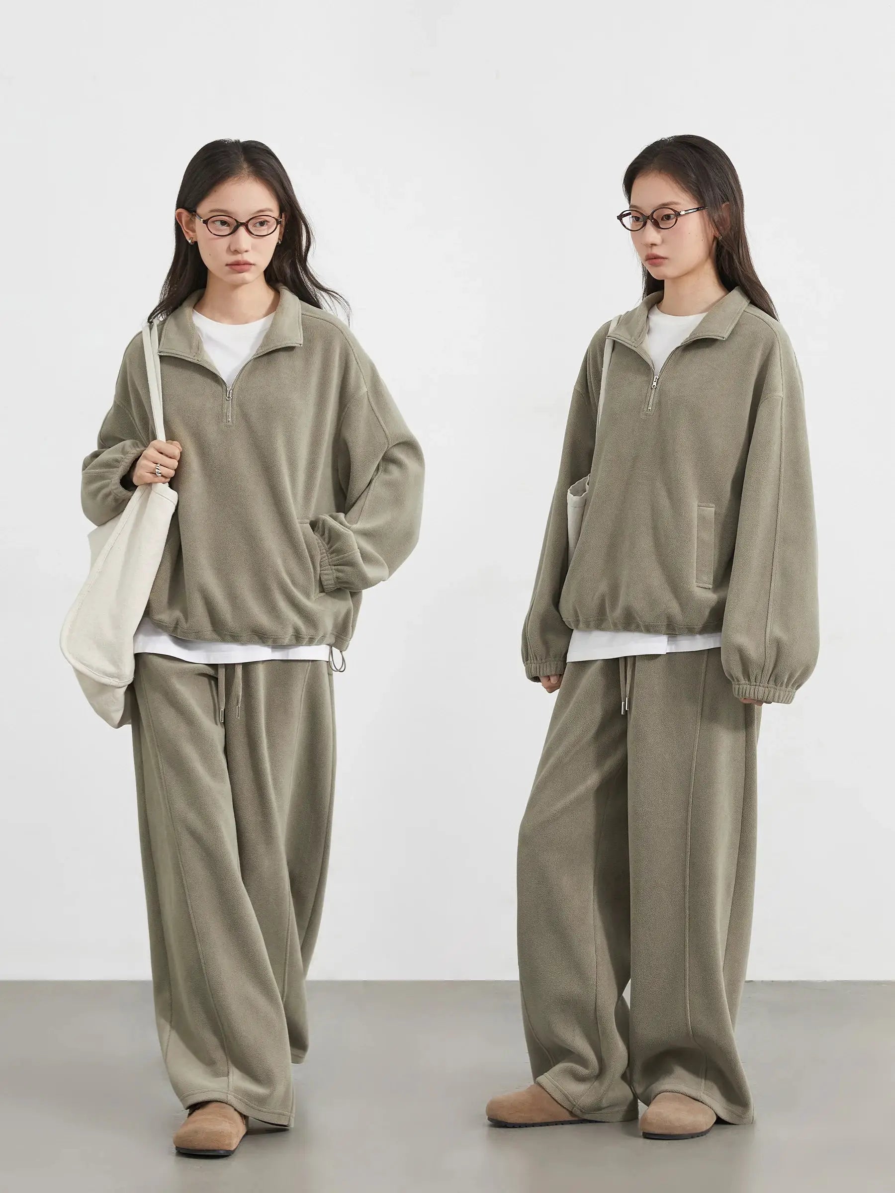 CHIC VEN Women's Velvet Sweatsuit Set Stand Collar Top Wide Leg Pants