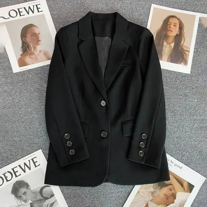 EleganceCo Office Lady Blazer For Women Slim Fit Single Button Notched Collar Jacket With Stretch Jersey