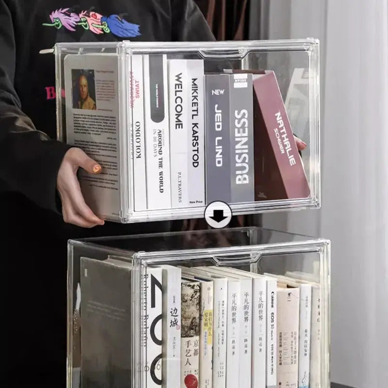 Transparent Storage Box Organizer for Books CDs Albums and Magazines Desktop Display Cabinet Dustproof