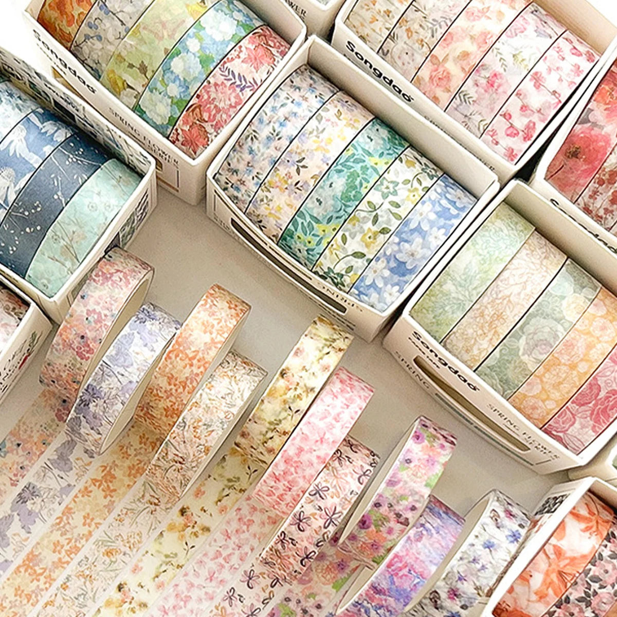 Washi tape set: 5 boxed floral rolls by Simples Market in pastel colors