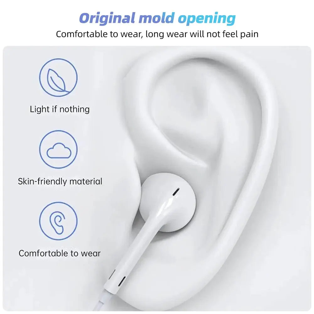 White 3.5mm wired stereo earphones with skin-friendly material and comfortable wear