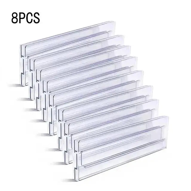 8-piece set of clear plastic drawer dividers for organizing kitchen and wardrobe drawers