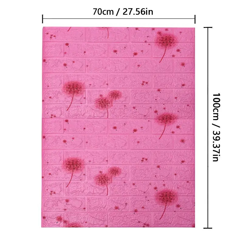3D brick pattern wall panel wallpaper pink, Simples Market, waterproof, 70cm x 1m