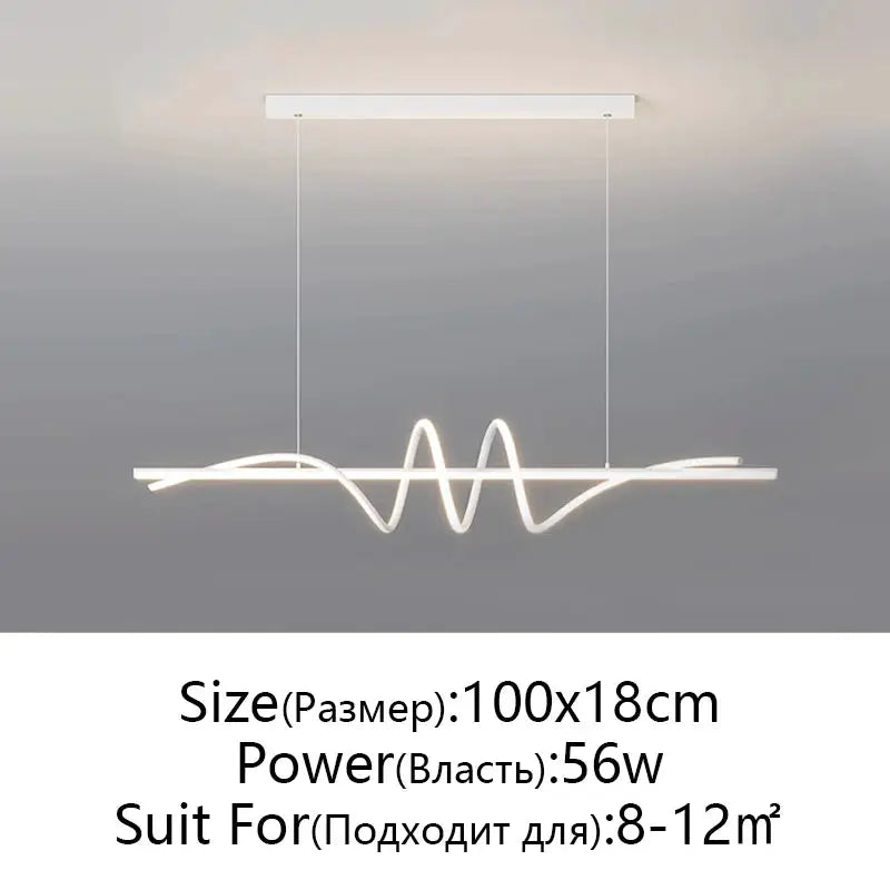 Modern LED pendant light, white wave-shaped design for dining room and kitchen, minimalist