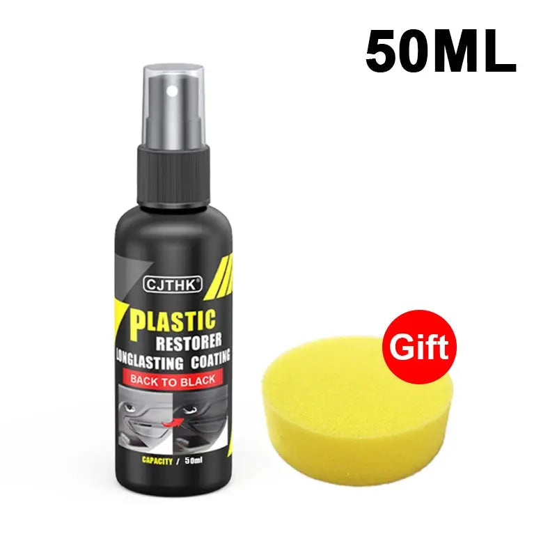 CJTHK plastic restorer spray 50ml Back To Black coating with yellow sponge