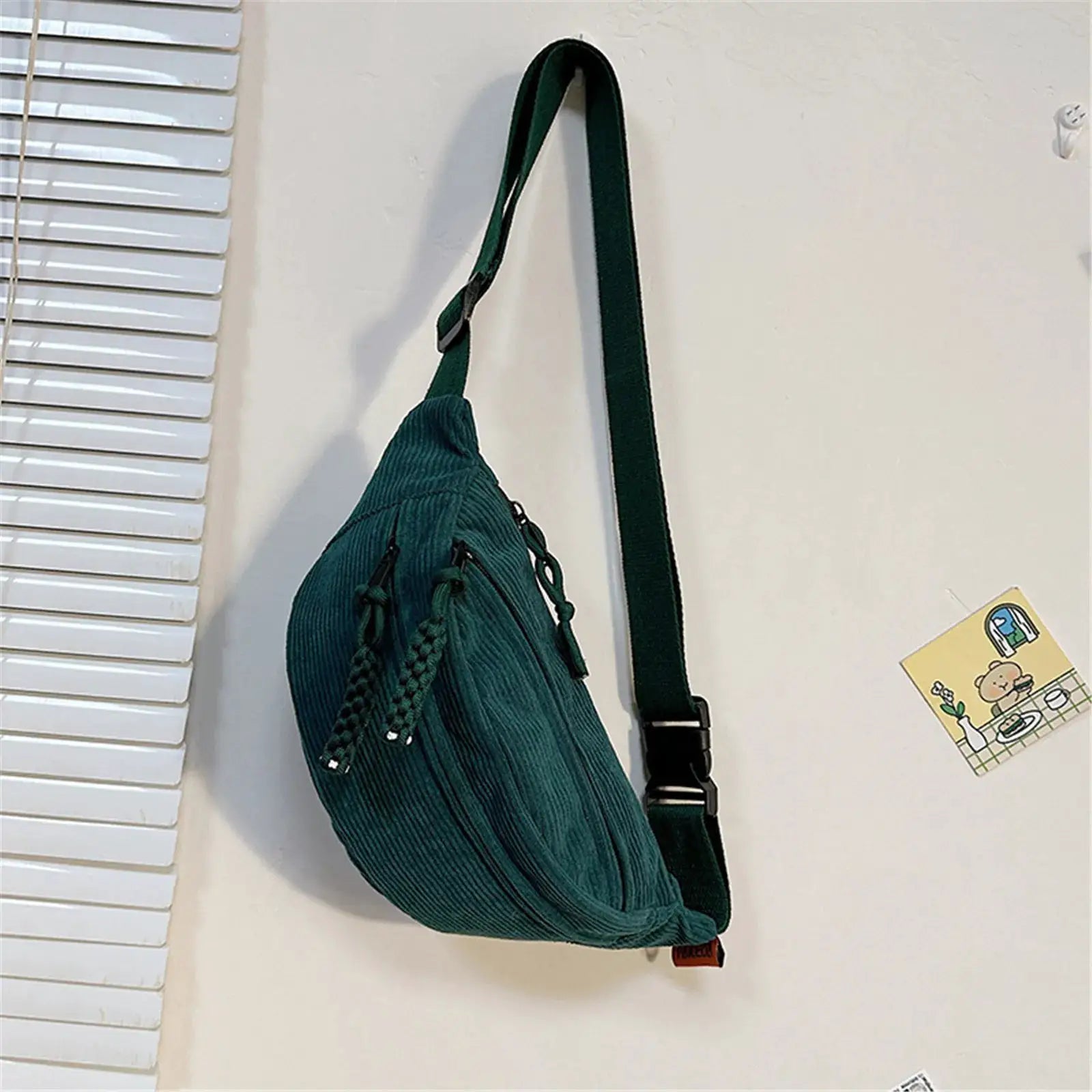 Corduroy belt bag by Simples Market in teal with adjustable waist strap