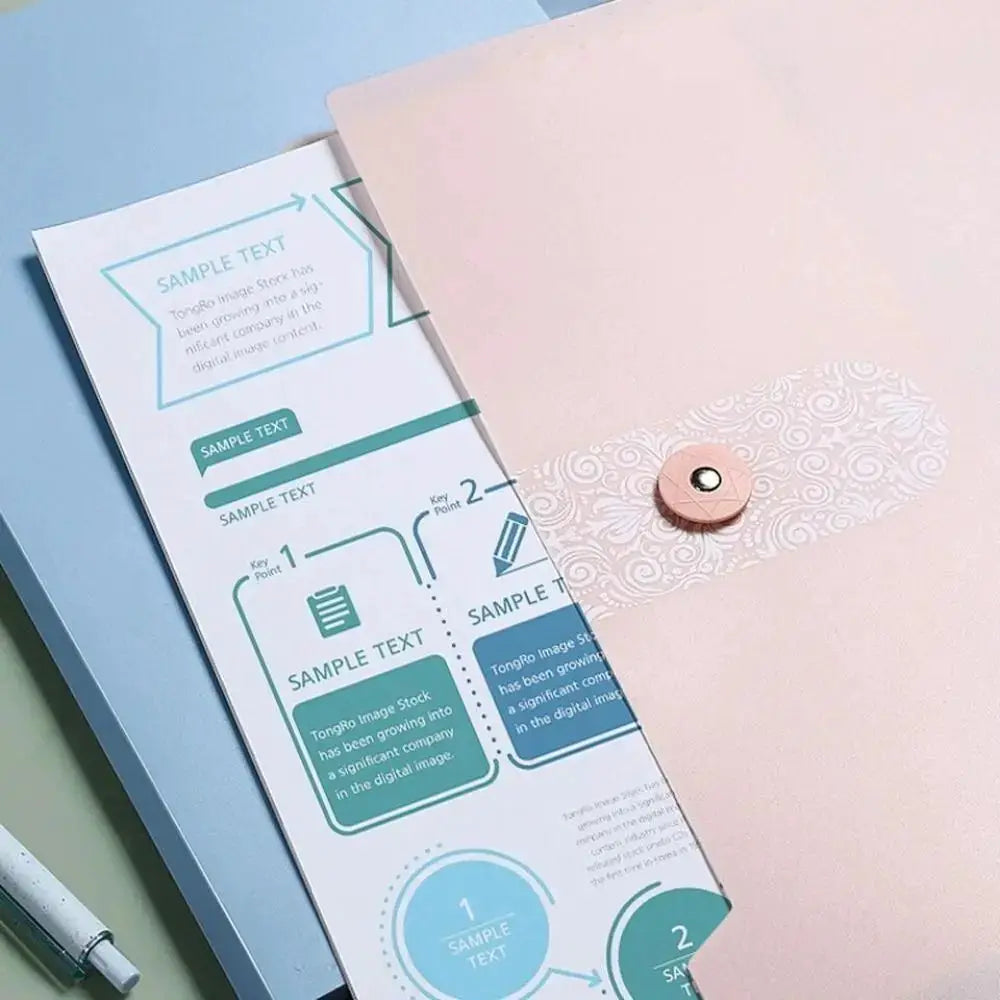 Simples Market A4 expanding file folder with 8 grids, pastel pink with decorative pattern and snap button