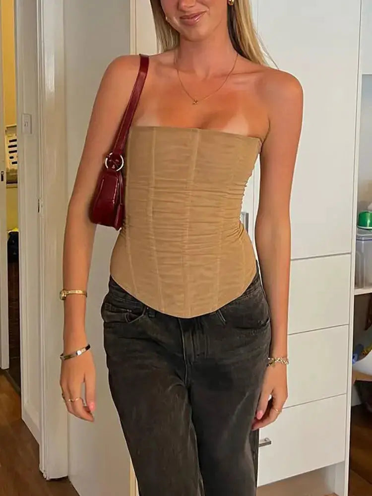 Tossy Mesh Backless Summer Vest Elegant Luxury Patchwork Strapless Slim Streetwear Y2K Tank Top