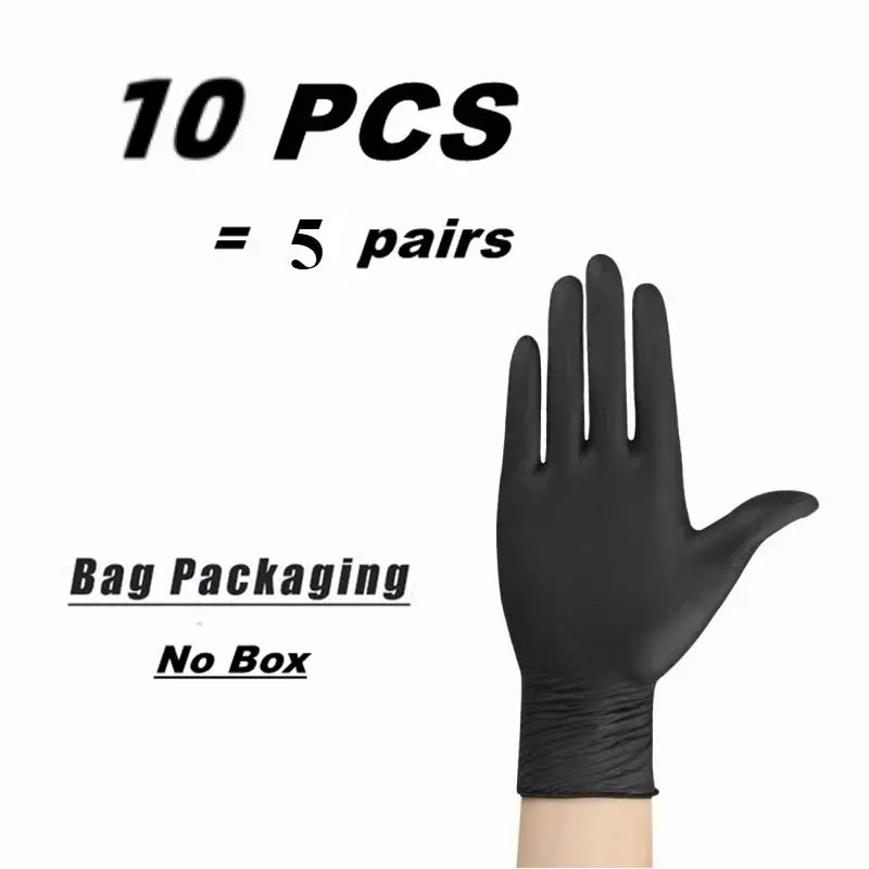 Black nitrile disposable gloves, bag-packaged 10 pcs (5 pairs), latex-free textured for work and home cleaning