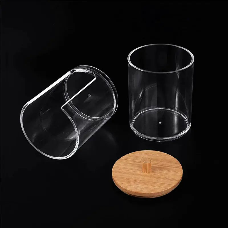 EverEco Acrylic Bathroom Organizer Set With Clear Lids And Bamboo Covers For Cotton Balls And Swabs