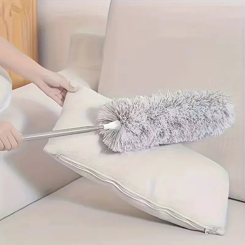 Duster with Extension Rod; gray microfiber fluffy brush on a long handle for ceiling cleaning