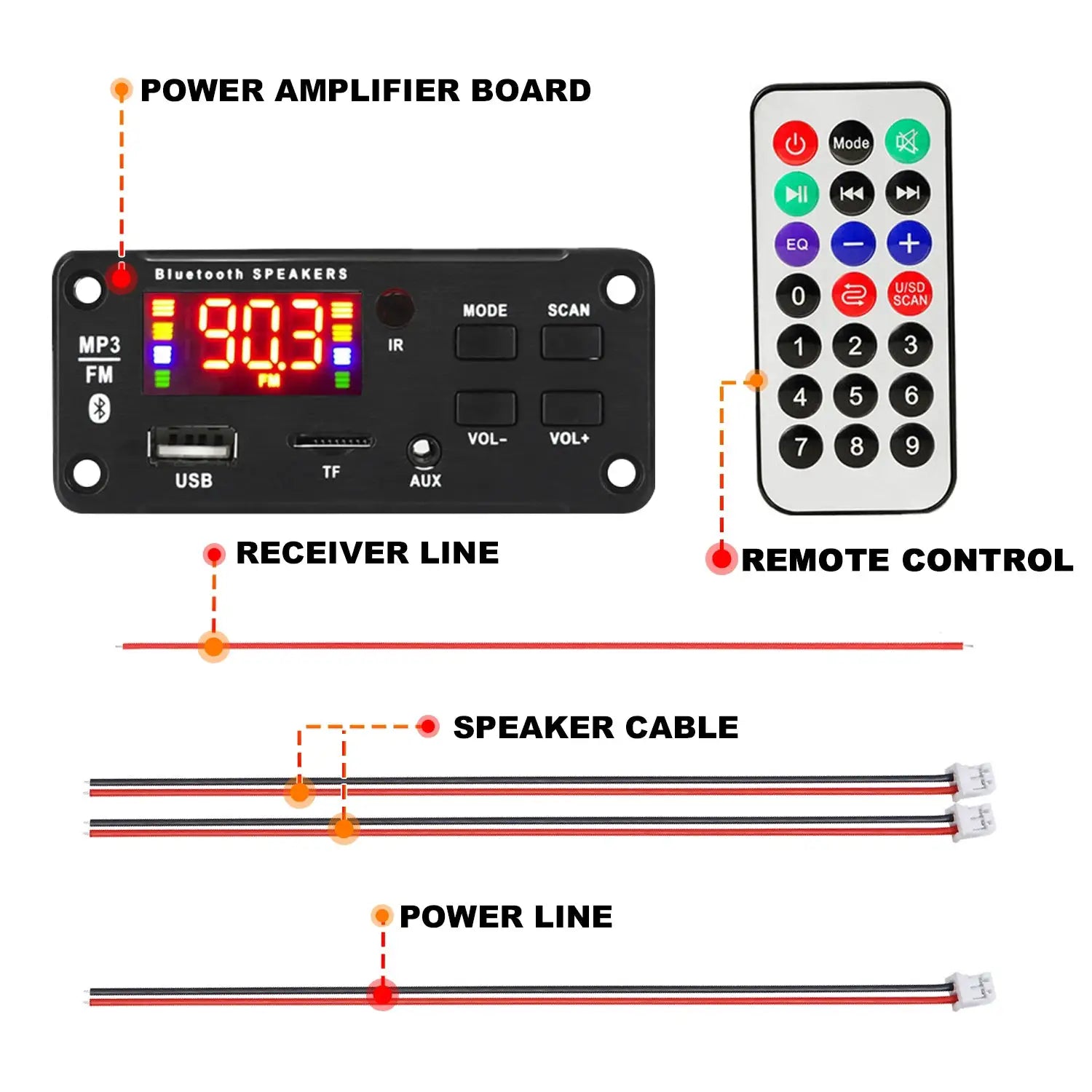 50W Bluetooth 5.0 DIY MP3 WAV Decoder Board for Car Audio DC 12V USB TF Card Slot FM with Mic