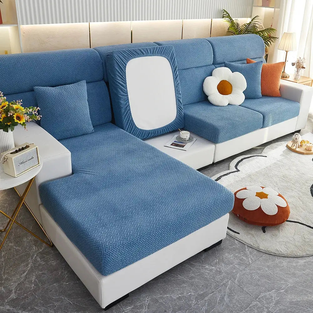 Jacquard Sofa Slipcover Twill Pattern Elastic Cover For L Shaped Sofas Loveseats Chairs Furniture Protector Living Room