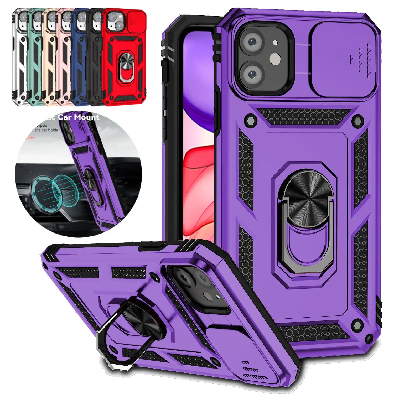 Simples Market Armor shockproof magnetic ring stand case for iPhone, purple color with built-in kickstand