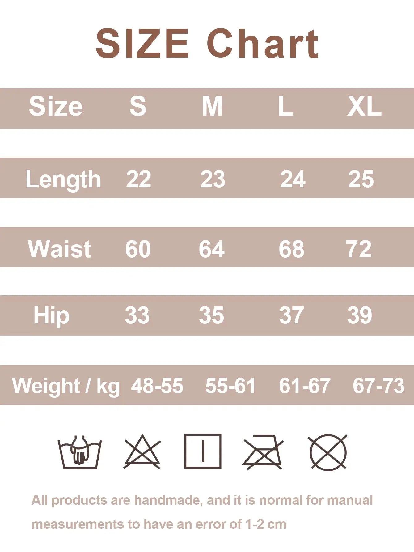 Size chart for 5-piece mixed fruit pattern cotton thong; S–XL lengths 22–25, waist 60–72, hip 33–39