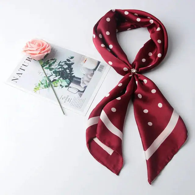 LuxeSilk Dot Print Silk Satin Neck Scarf 70 By 70 Cm Elegant And Versatile Hair Accessory For Women