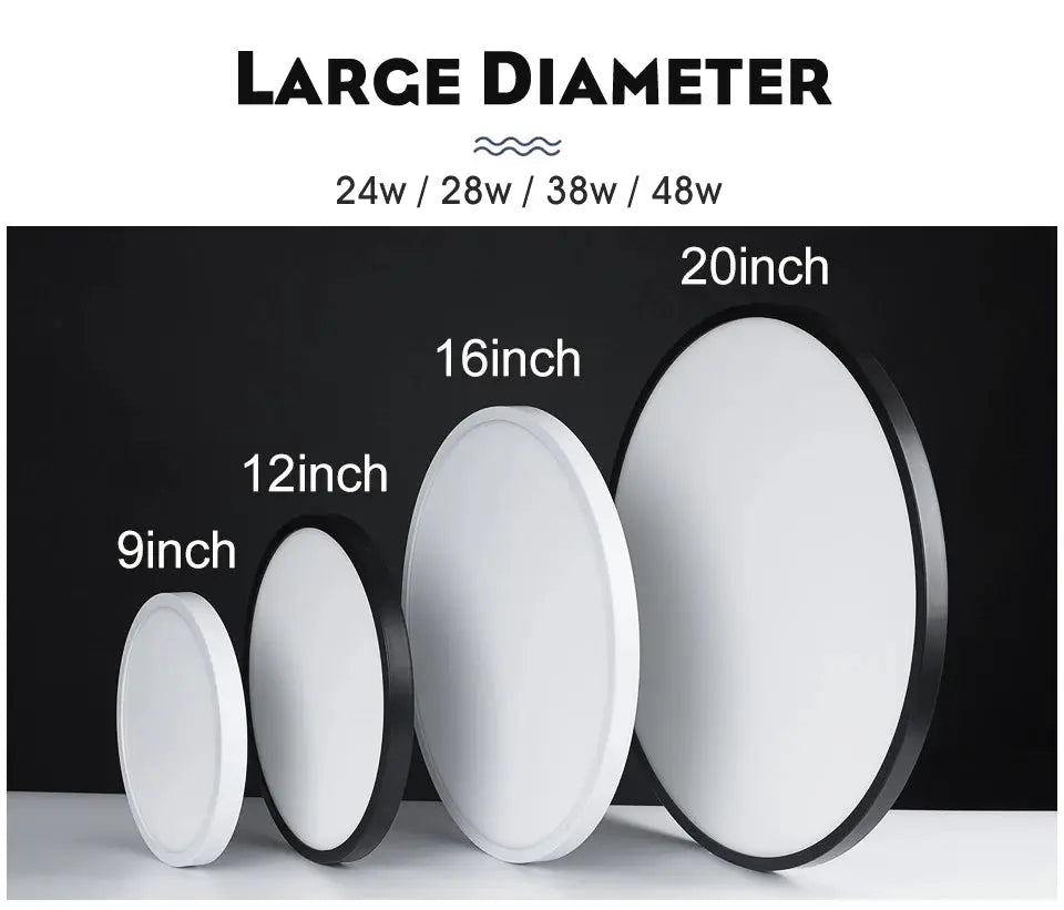 MARPOU ultra-thin LED ceiling light by Simples Market; large white panels 9–20 in, 24–48W, warm/cool/neutral white
