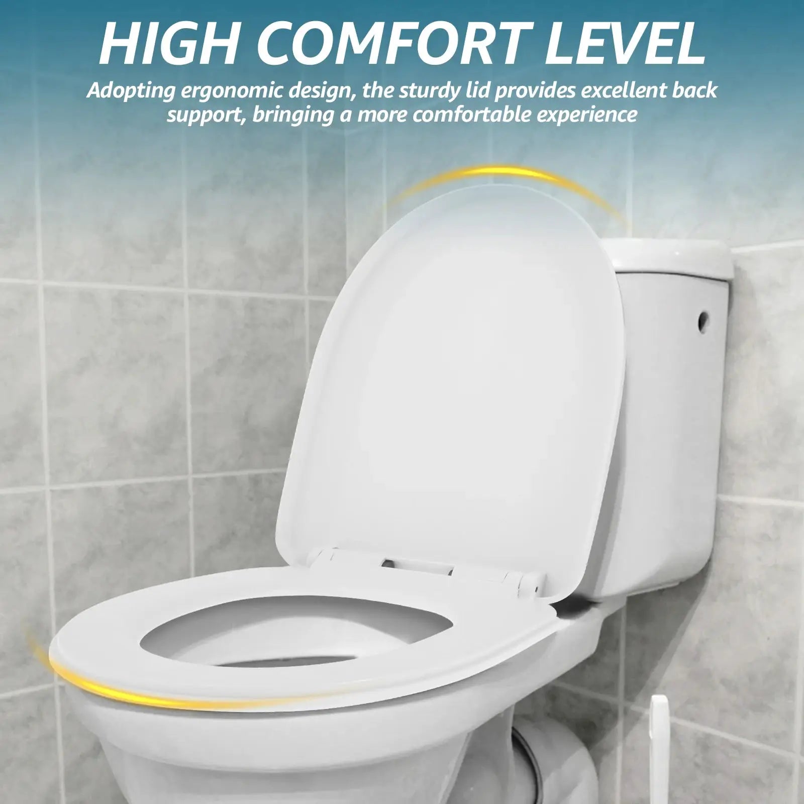 Toilet seat UV-shaped white with slow-close lid; durable universal fit for adults and children, easy to install.