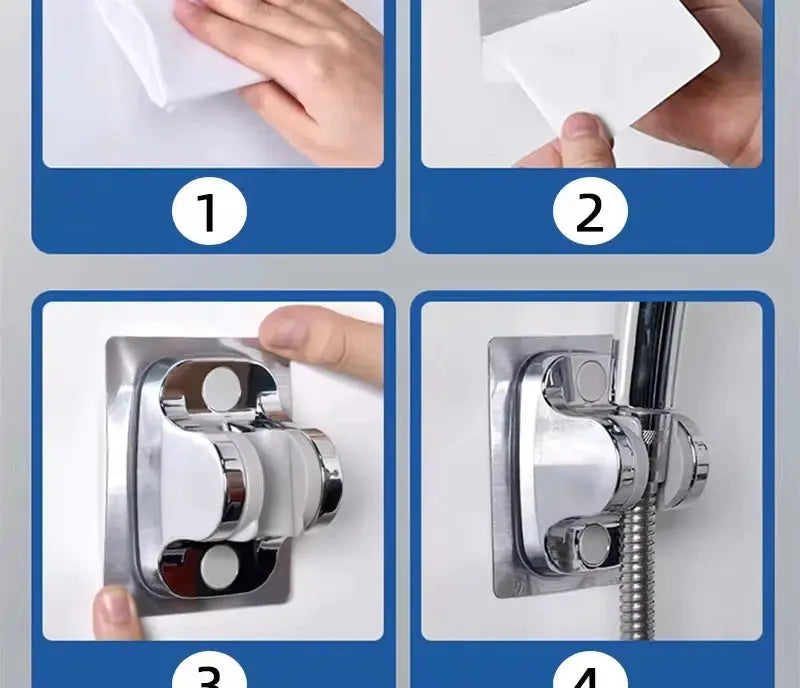 Universal Shower Head Holder by Simples Market, chrome finish, punch-free suction cup wall mount with 360° adjustability