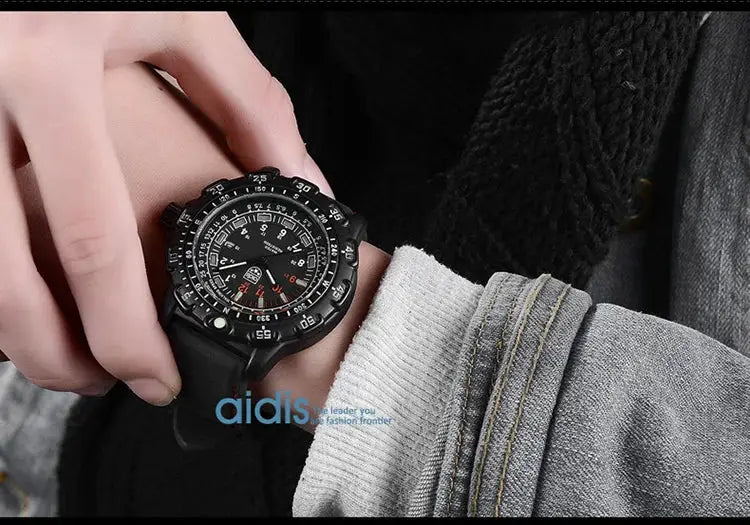 Addies military watch by Simples Market; black tactical quartz wristwatch, waterproof for men.