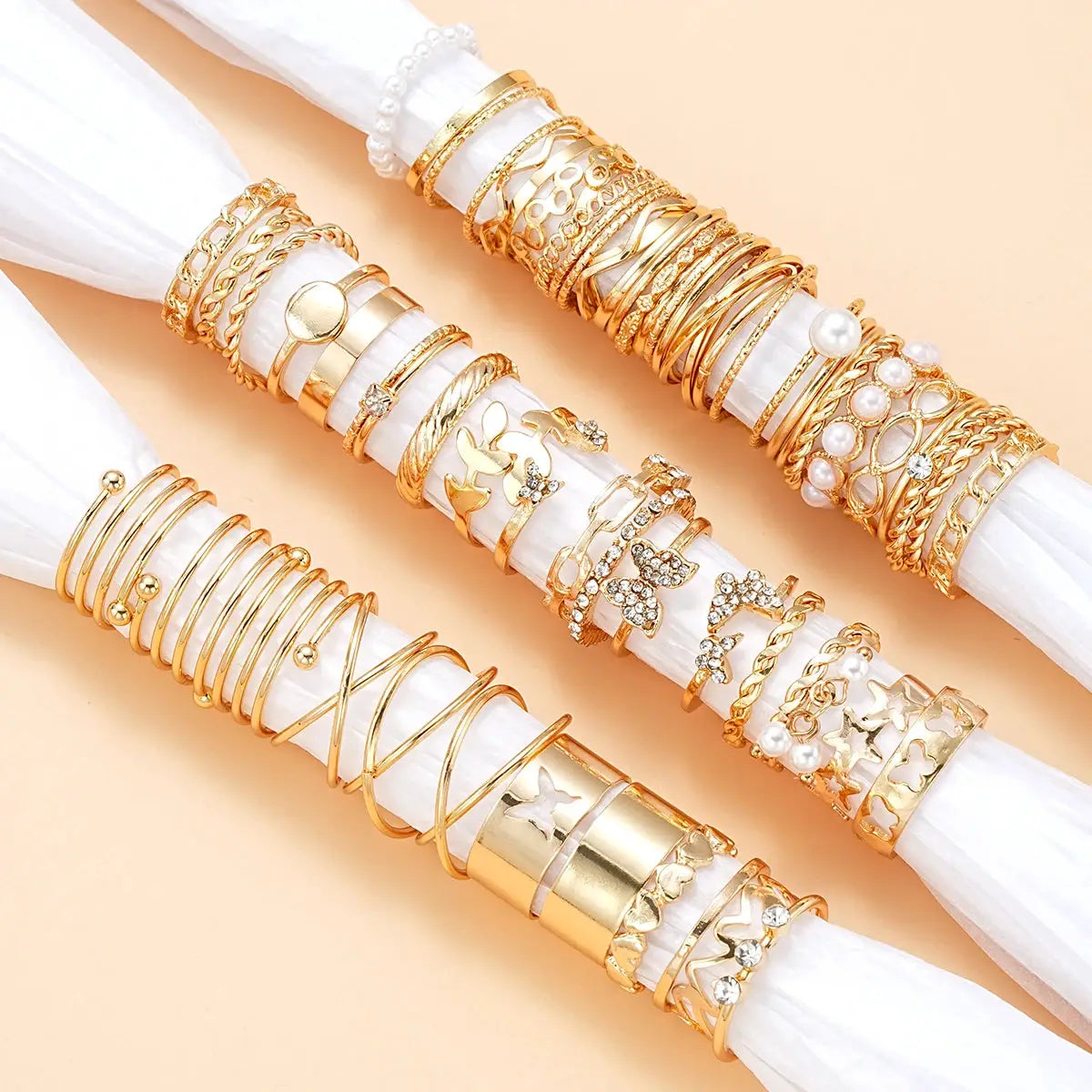 58 Piece Vintage Heart Snake Butterfly Rings Set For Women Gold Plated Geometric Hollow Finger Rings Jewelry Gifts New