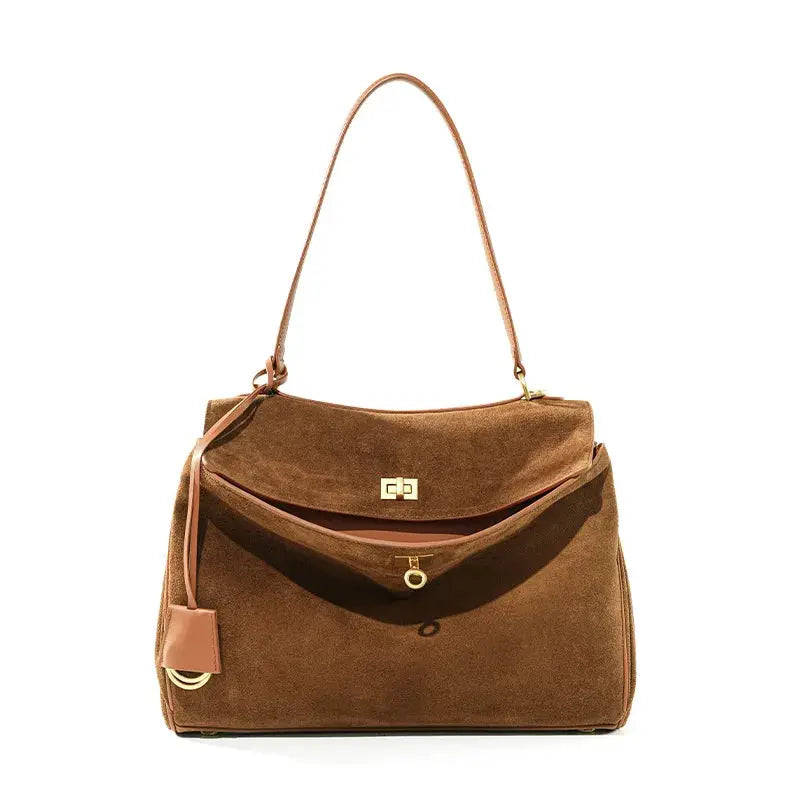 Luxora Autumn Winter Womens Suede Genuine Leather Shoulder Tote Bag Large Capacity Designer Handbag