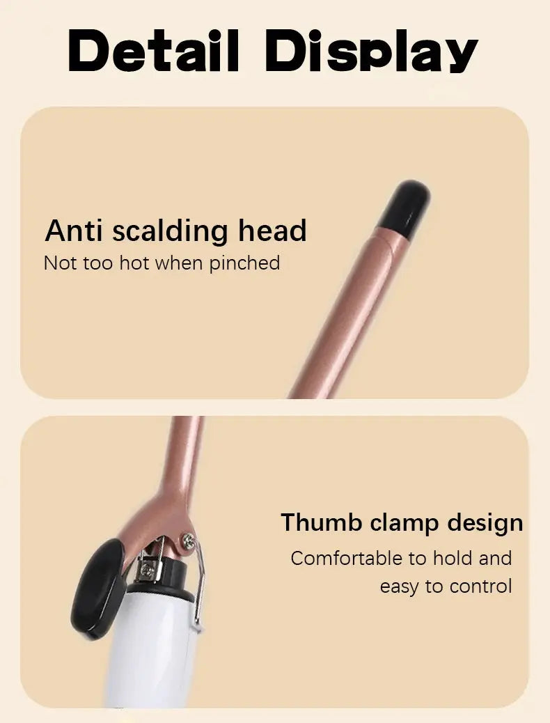 Simples Market curling iron, euro-standard 0.51-inch ultra-fine barrel, rose-gold with anti-scalding head and thumb clamp