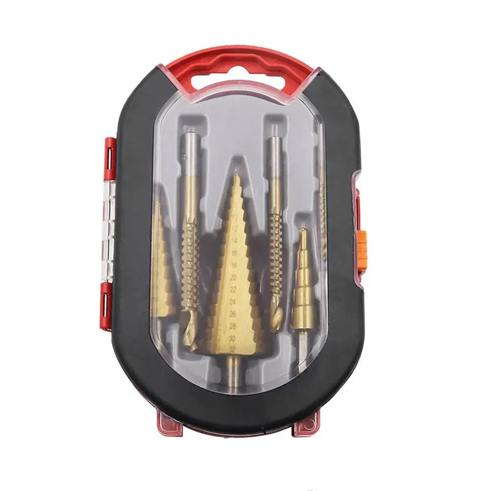 Six Piece Titanium Coated Step and Saw Drill Bit Set for Woodworking and Metal 4 to 12 mm 4 to 20 mm 4 to 32 mm