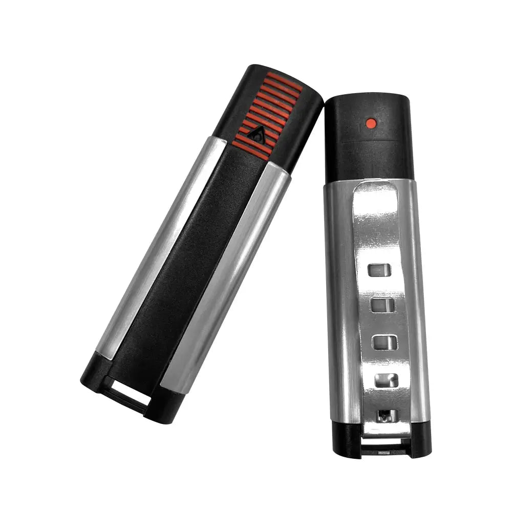 Garage door remote handset pair, Sommer 4020 TX03-868-4, rolling-code transmitter, black and silver