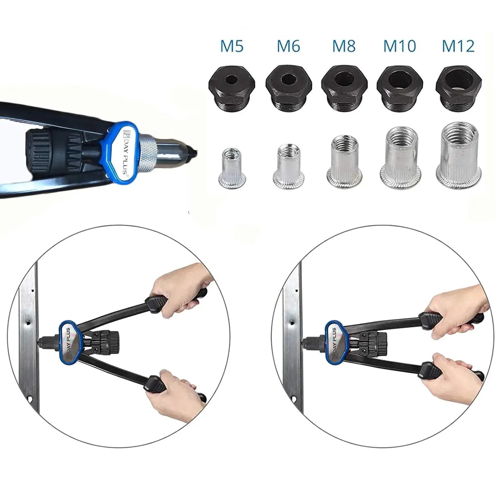 Professional Rivet Nut Pliers Set M5 to M12 with 150 Rivet Nuts Blind Riveter Tool for Automotive Electronics