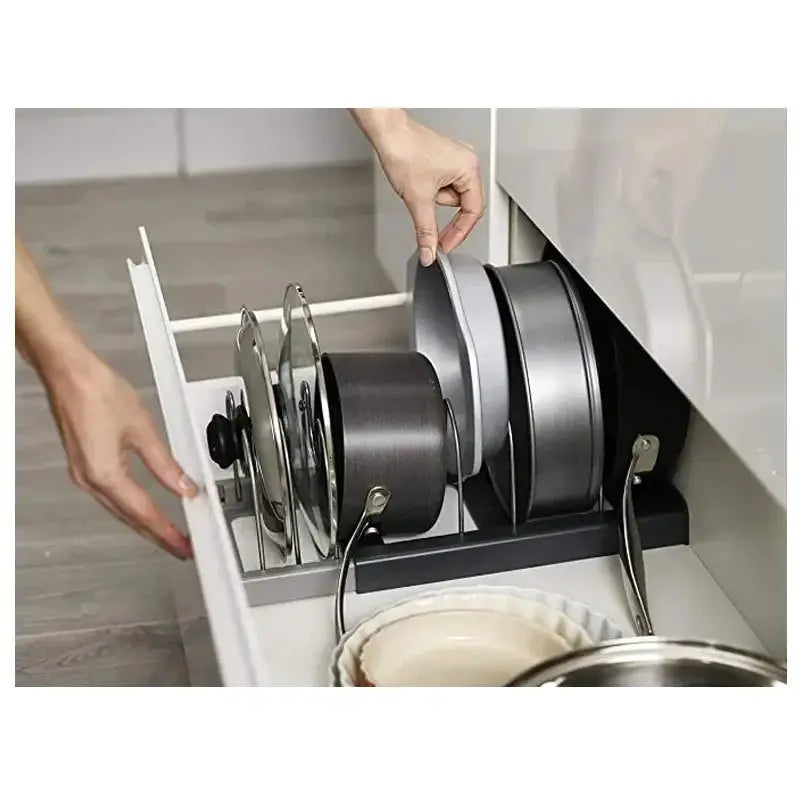 Expandable 6 Grid Kitchen Cabinet Organizer Rack For Pots Pans Cutting Boards Stainless Steel Drying And Storage Shelf