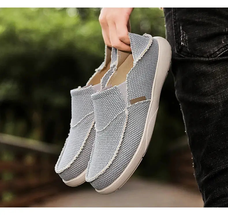 Simples Market men's light gray canvas slip-on loafers, lightweight casual pair