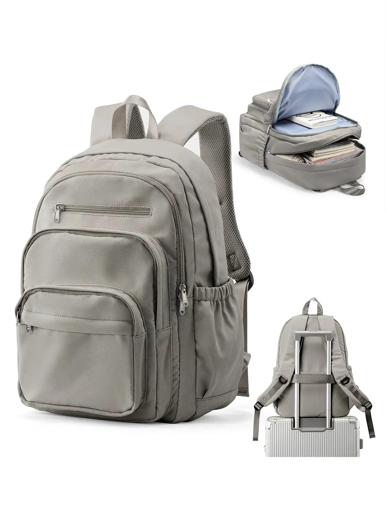 Backpack for girls by Simples Market; gray school bag with multipocket design and padded straps.