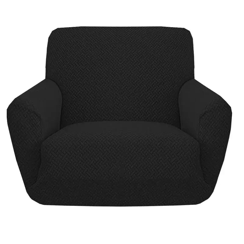 Black jacquard polyester armchair cover, one-piece stretch slipcover for a 1-seat sofa